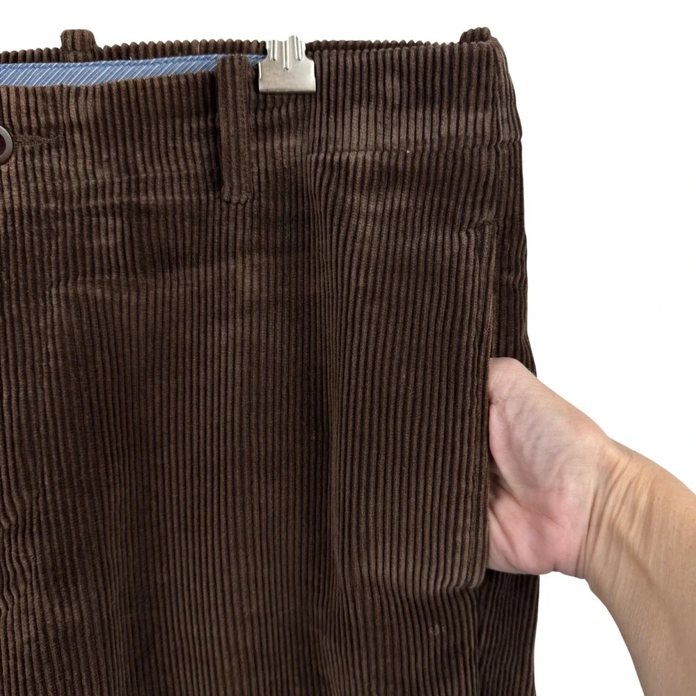 J. Crew Pants Vintage Corduroy‎ Brown Mens 33W 30L Relaxed Fit Cotton Flat Front